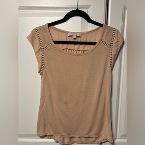 LOFT Women's Beige/blush Blouse with Crochet Accents-size XS